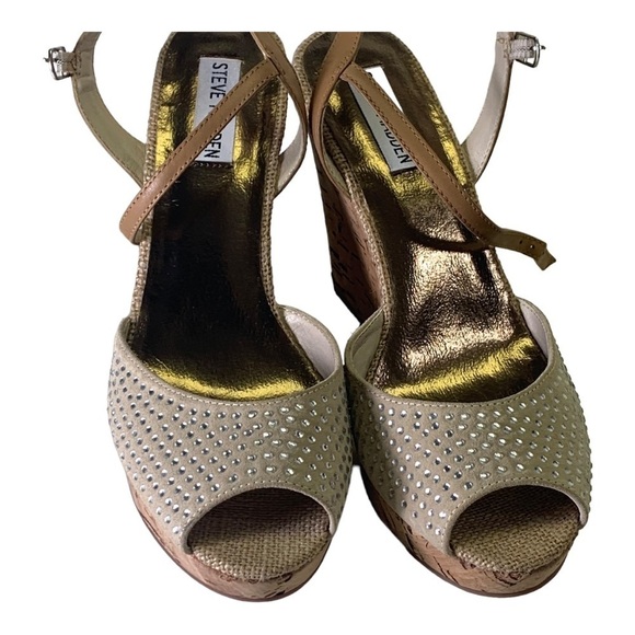 Steve Madden Cork Platform  Rein-stone Studded High Heel wedge Sandal - Picture 1 of 7